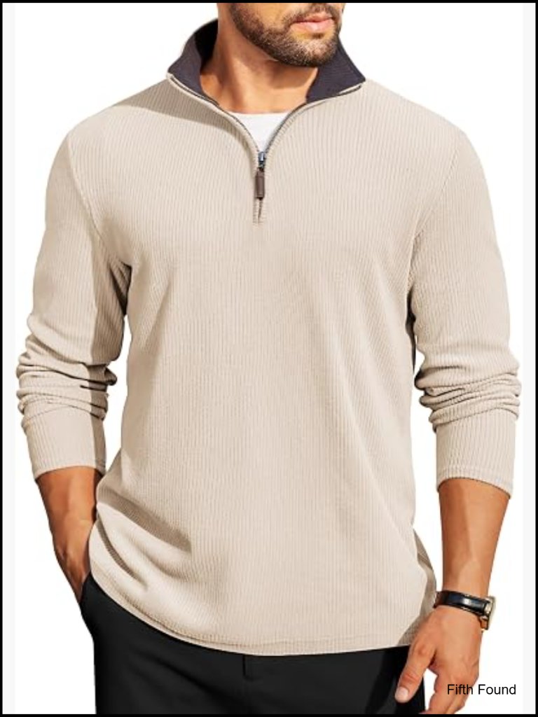 Quarter Zip Pullover Lightweight Sweater Men's Casual Corduroy Half Zip